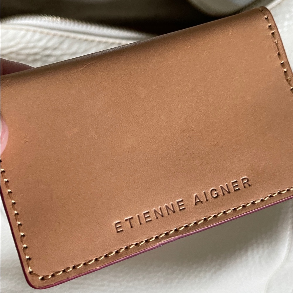 Etienne Aigner Cream Pebbled Leather Bag with Gold Hardware and Linen Lining - Picture 11 of 16